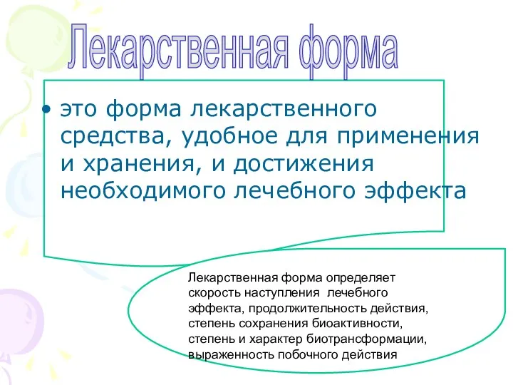 это форма лекарственного средства, удобное для применения и хранения, и