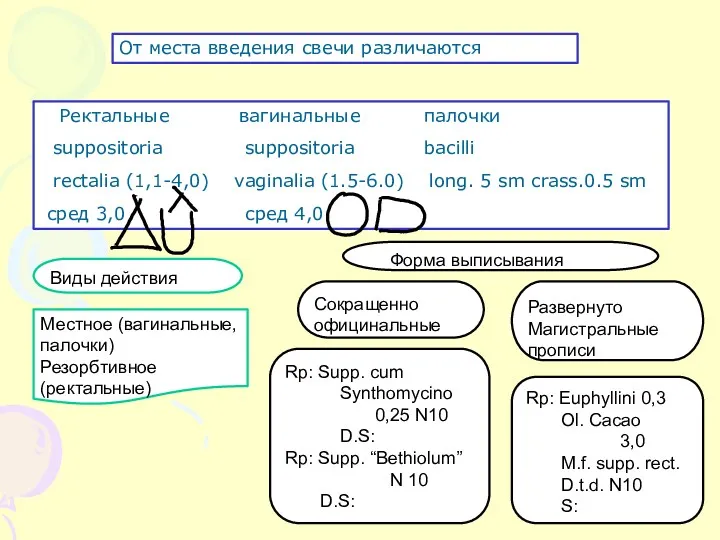 От места введения свечи различаются Ректальные вагинальные палочки suppositoria suppositoria