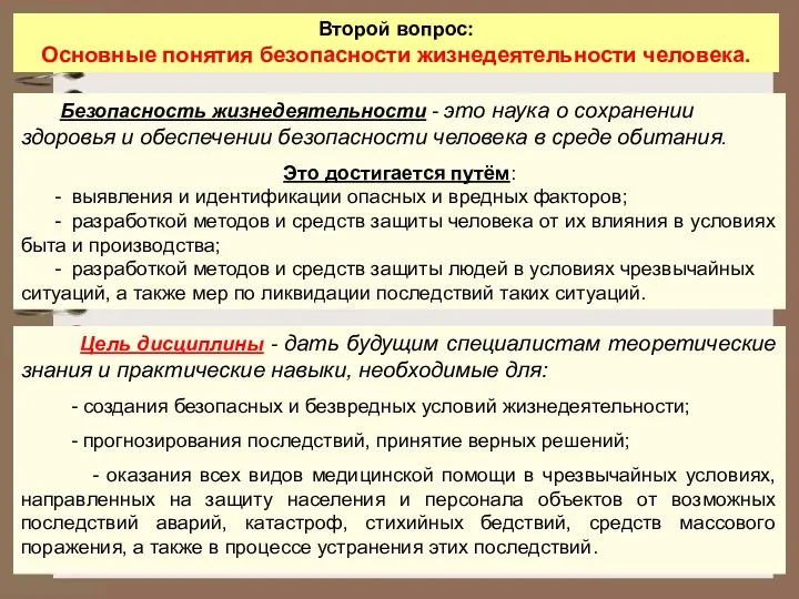 Второй вопрос: Основные понятия безопасности жизнедеятельности человека. Безопасность жизнедеятельности -