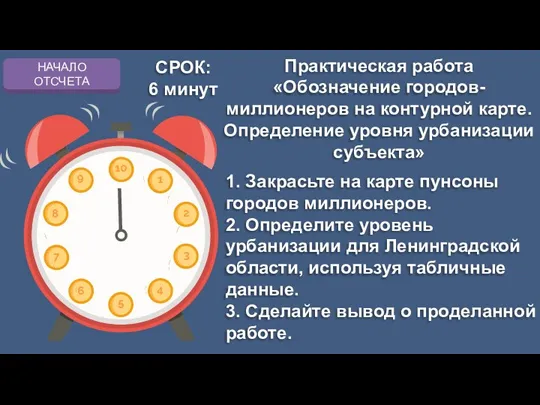 СРОК: 6 минут 1. Закрасьте на карте пунсоны городов миллионеров.