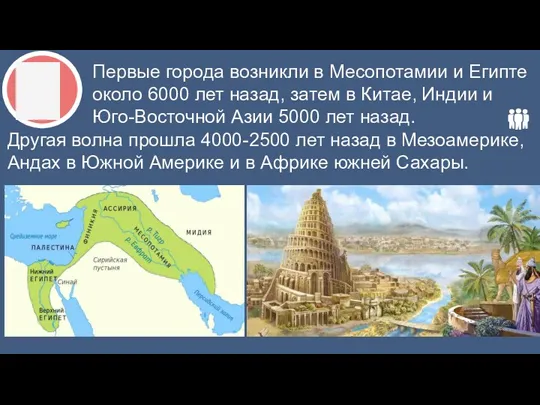 Первые города возникли в Месопотамии и Египте около 6000 лет