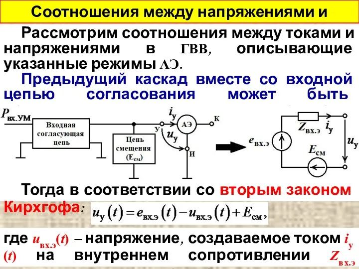 Соотношения между напряжениями и токами в ГВВ Рассмотрим соотношения между