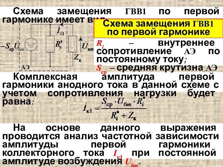 Схема замещения ГВВ1 по первой гармонике имеет вид: Схема замещения