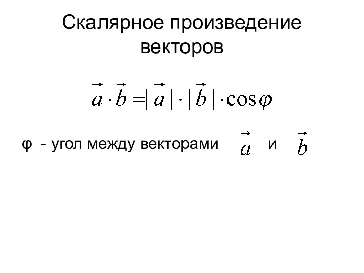 Скалярное произведение векторов φ - угол между векторами и