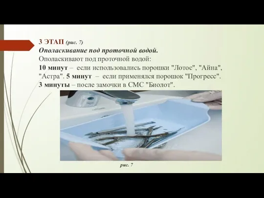 3 ЭТАП (рис. 7) Ополаскивание под проточной водой. Ополаскивают под