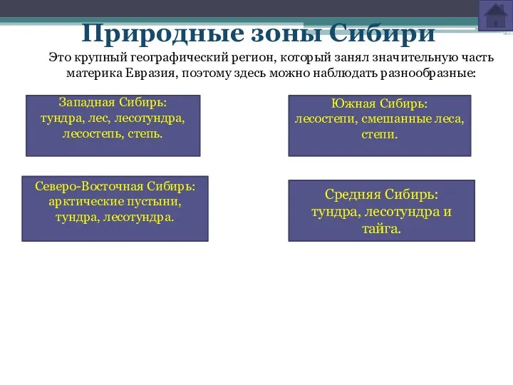 Природные зоны Сибири Это крупный географический регион, который занял значительную