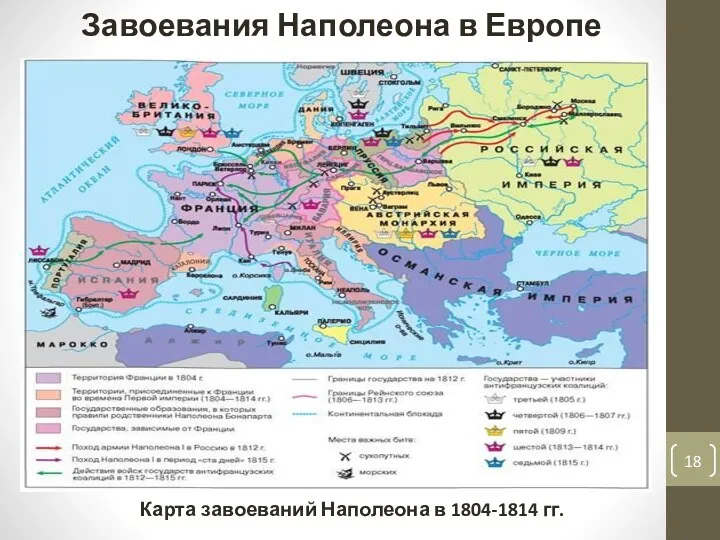 Завоевания Наполеона в Европе Карта завоеваний Наполеона в 1804-1814 гг.