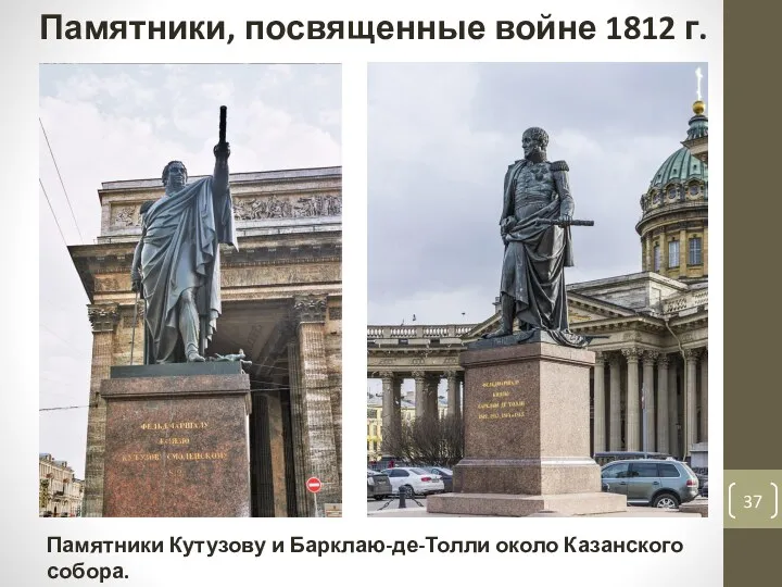 Памятники, посвященные войне 1812 г. Памятники Кутузову и Барклаю-де-Толли около