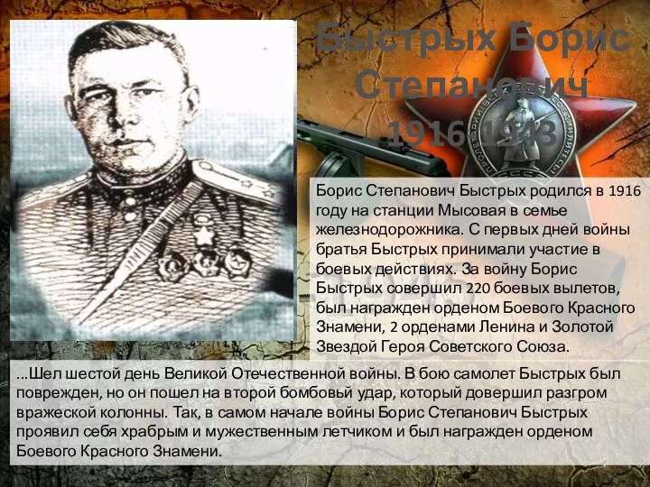 Быстрых Борис Степанович 1916-1943 Борис Степанович Быстрых родился в 1916