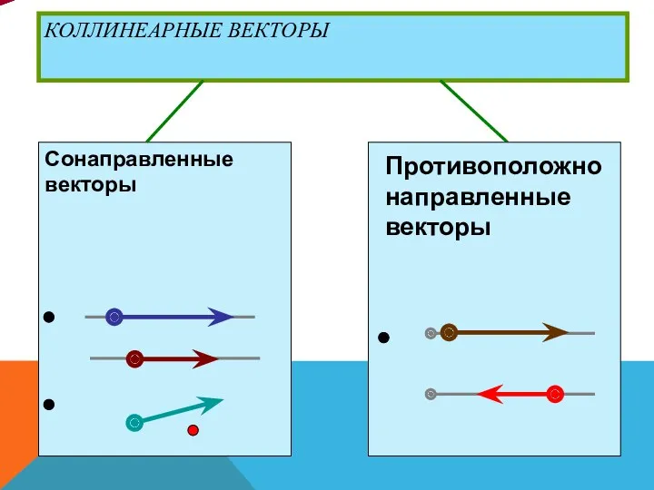 КОЛЛИНЕАРНЫЕ ВЕКТОРЫ Противоположно направленные векторы Сонаправленные векторы