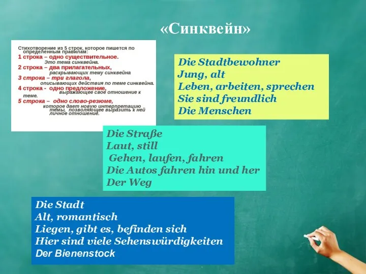 «Синквейн» Die Stadtbewohner Jung, alt Leben, arbeiten, sprechen Sie sind