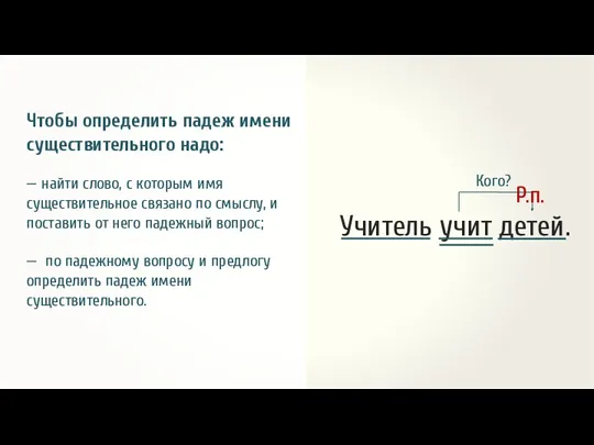 Чтобы определить падеж имени существительного надо: — найти слово, с