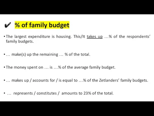 % of family budget The largest expenditure is housing. This/It