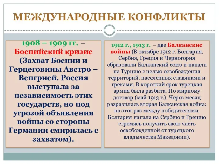 МЕЖДУНАРОДНЫЕ КОНФЛИКТЫ 1908 – 1909 гг. – Боснийский кризис (Захват