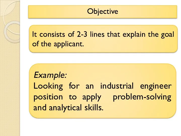 Objective It consists of 2-3 lines that explain the goal