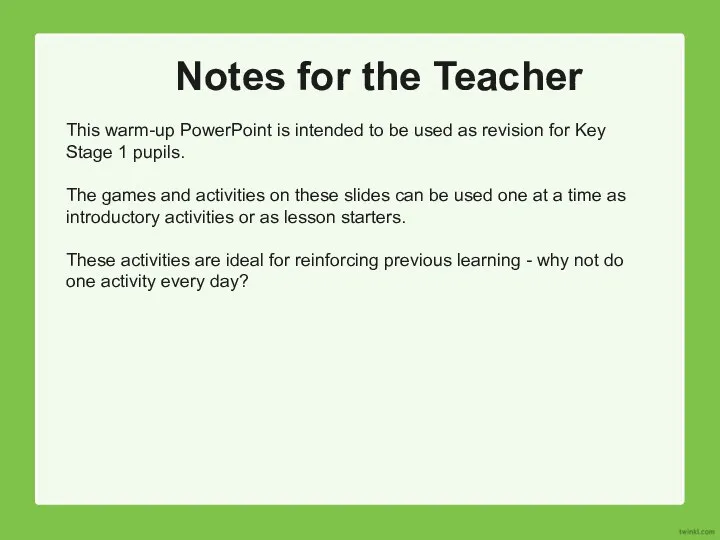 Notes for the Teacher