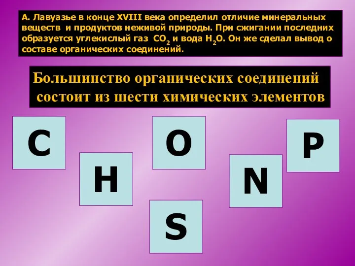 А. Лавуазье в конце XVIII века определил отличие минеральных веществ