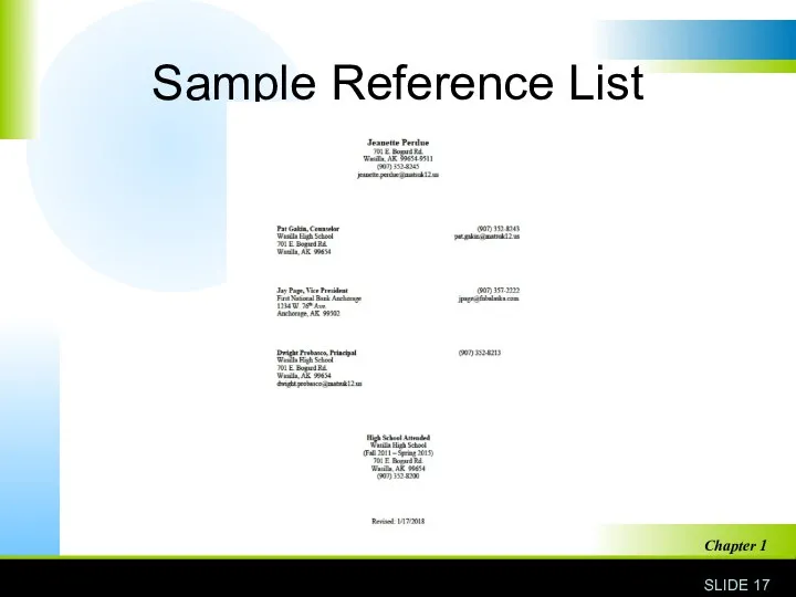 Sample Reference List SLIDE Chapter 1