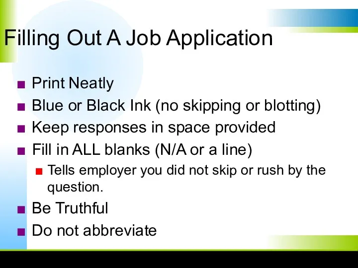 Filling Out A Job Application Print Neatly Blue or Black