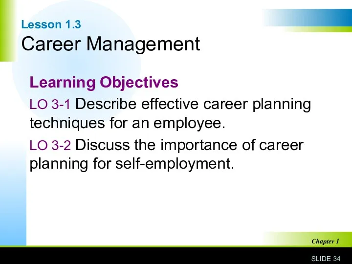 Lesson 1.3 Career Management Learning Objectives LO 3-1 Describe effective