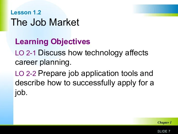 Lesson 1.2 The Job Market Learning Objectives LO 2-1 Discuss