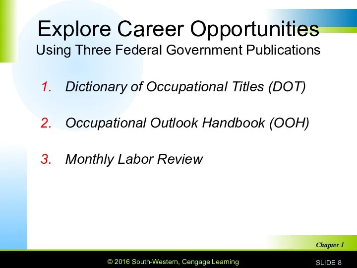 Explore Career Opportunities Using Three Federal Government Publications Dictionary of