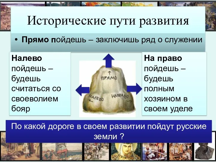 Исторические пути развития Прямо пойдешь – заключишь ряд о служении