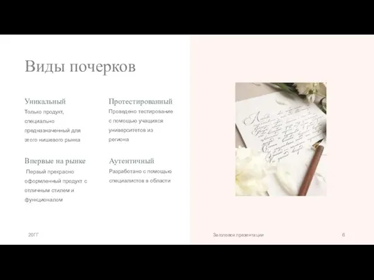 Виды почерков Уникальный Только продукт, специально предназначенный для этого нишевого