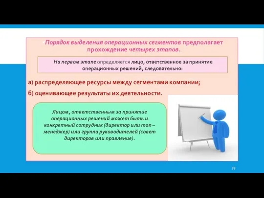 Порядок выделения операционных сегментов предполагает прохождение четырех этапов. а) распределяющее