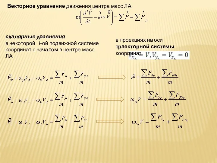 Векторное уравнение движения центра масс ЛА скалярные уравнения в некоторой