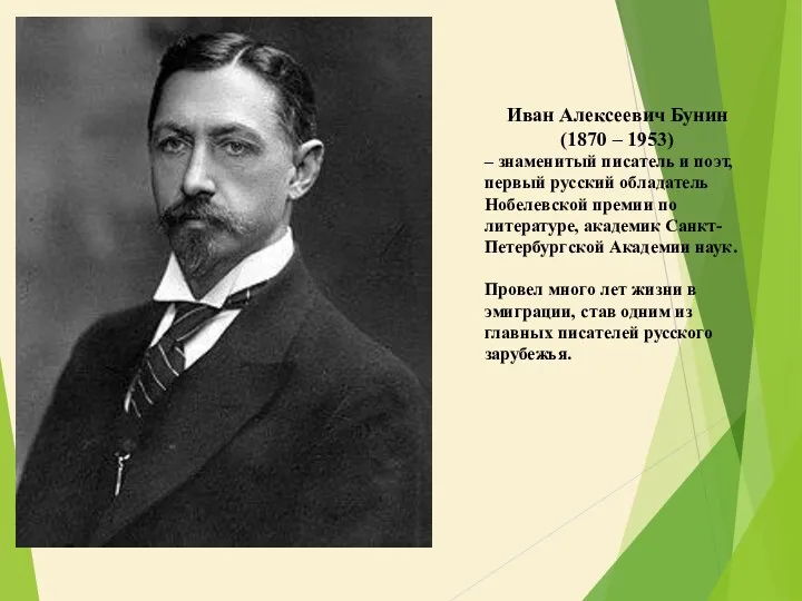 Иван Алексеевич Бунин (1870 – 1953) – знаменитый писатель и