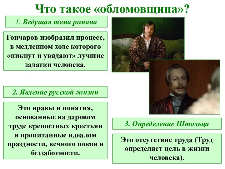 1. Ведущая тема романа Гончаров изобразил процесс, в медленном ходе