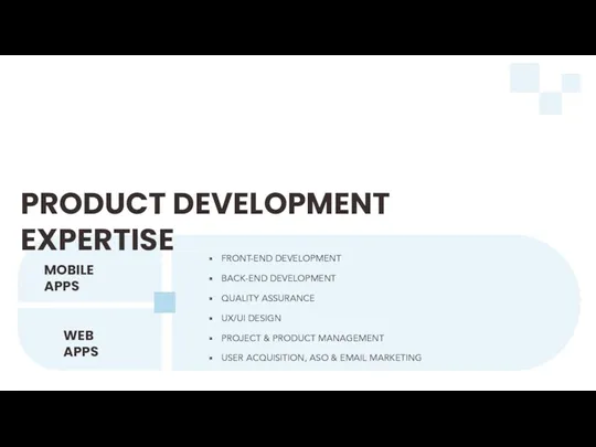 PRODUCT DEVELOPMENT EXPERTISE MOBILE APPS WEB APPS FRONT-END DEVELOPMENT BACK-END