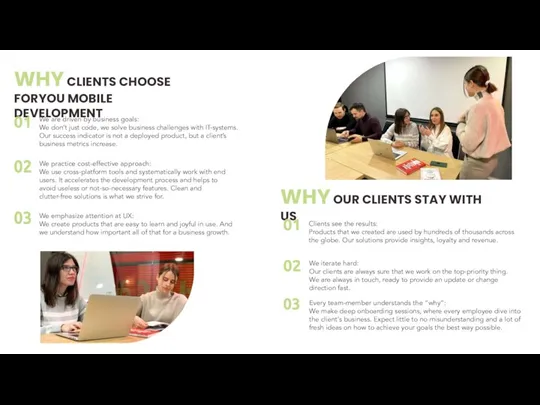 WHY CLIENTS CHOOSE FORYOU MOBILE DEVELOPMENT WHY OUR CLIENTS STAY WITH US