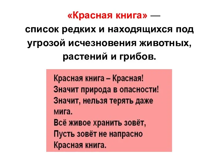 «Красная книга» — список редких и находящихся под угрозой исчезновения животных, растений и грибов.