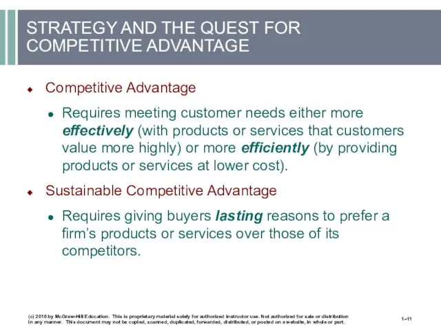 STRATEGY AND THE QUEST FOR COMPETITIVE ADVANTAGE Competitive Advantage Requires