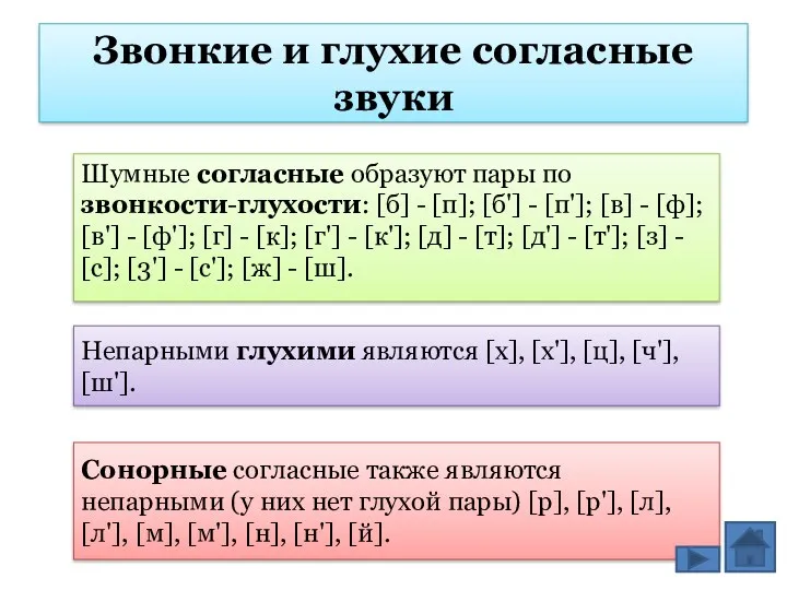 Звонкие и глухие согласные звуки Шумные согласные образуют пары по