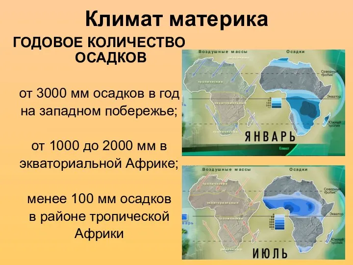 Климат материка ГОДОВОЕ КОЛИЧЕСТВО ОСАДКОВ от 3000 мм осадков в