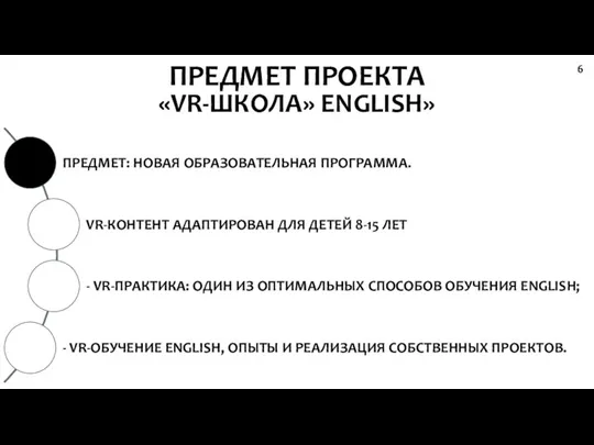 ПРЕДМЕТ ПРОЕКТА 6 «VR-ШКОЛА» ENGLISH»