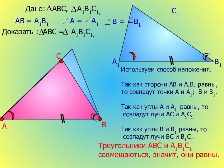 А В С А1 В1 С1 АВ = А1В1 Треугольники