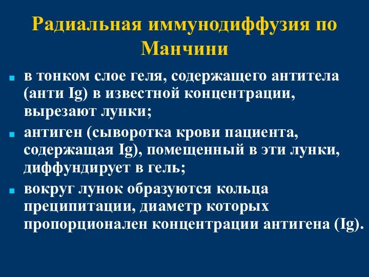 Радиальная иммунодиффузия по Манчини в тонком слое геля, содержащего антитела