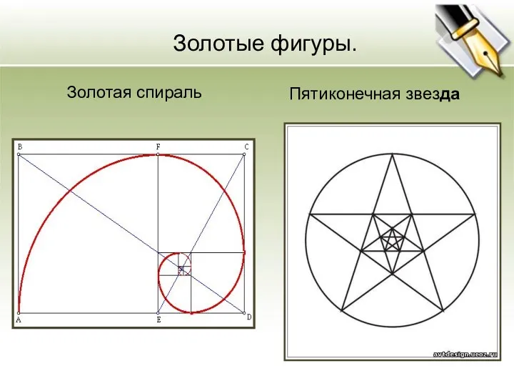 Золотая спираль Пятиконечная звезда Золотые фигуры.