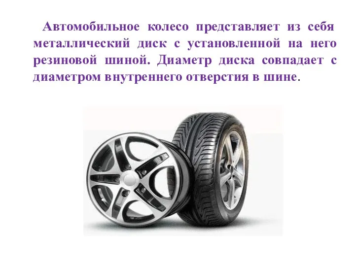 Автомобильное колесо представляет из себя металлический диск с установленной на