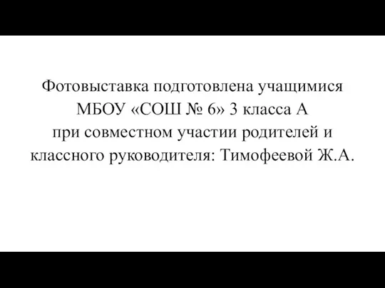 Фотовыставка подготовлена учащимися МБОУ «СОШ № 6» 3 класса А