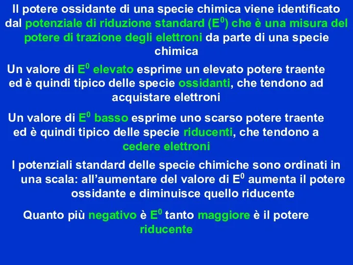 Il potere ossidante di una specie chimica viene identificato dal