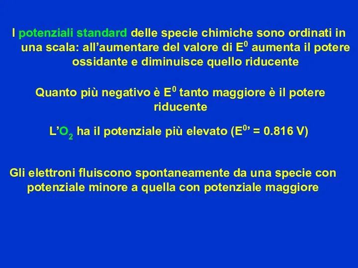 Quanto più negativo è E0 tanto maggiore è il potere