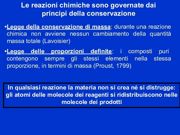 Le reazioni chimiche sono governate dai principi della conservazione Legge