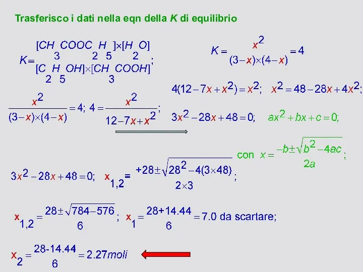 Trasferisco i dati nella eqn della K di equilibrio