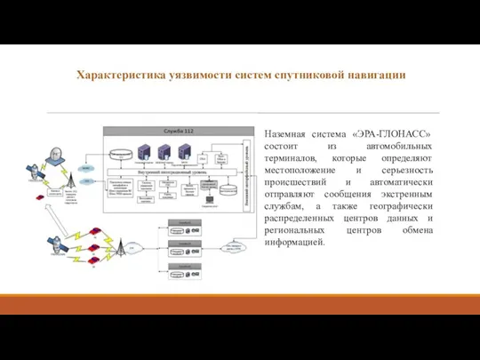 Характеристика уязвимости систем спутниковой навигации Наземная система «ЭРА-ГЛОНАСС» состоит из