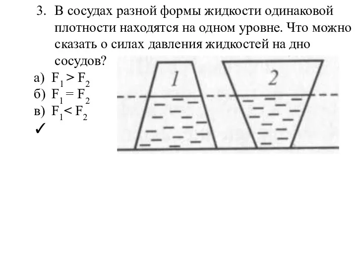 3. В сосудах разной формы жидкости одинаковой плотности находятся на